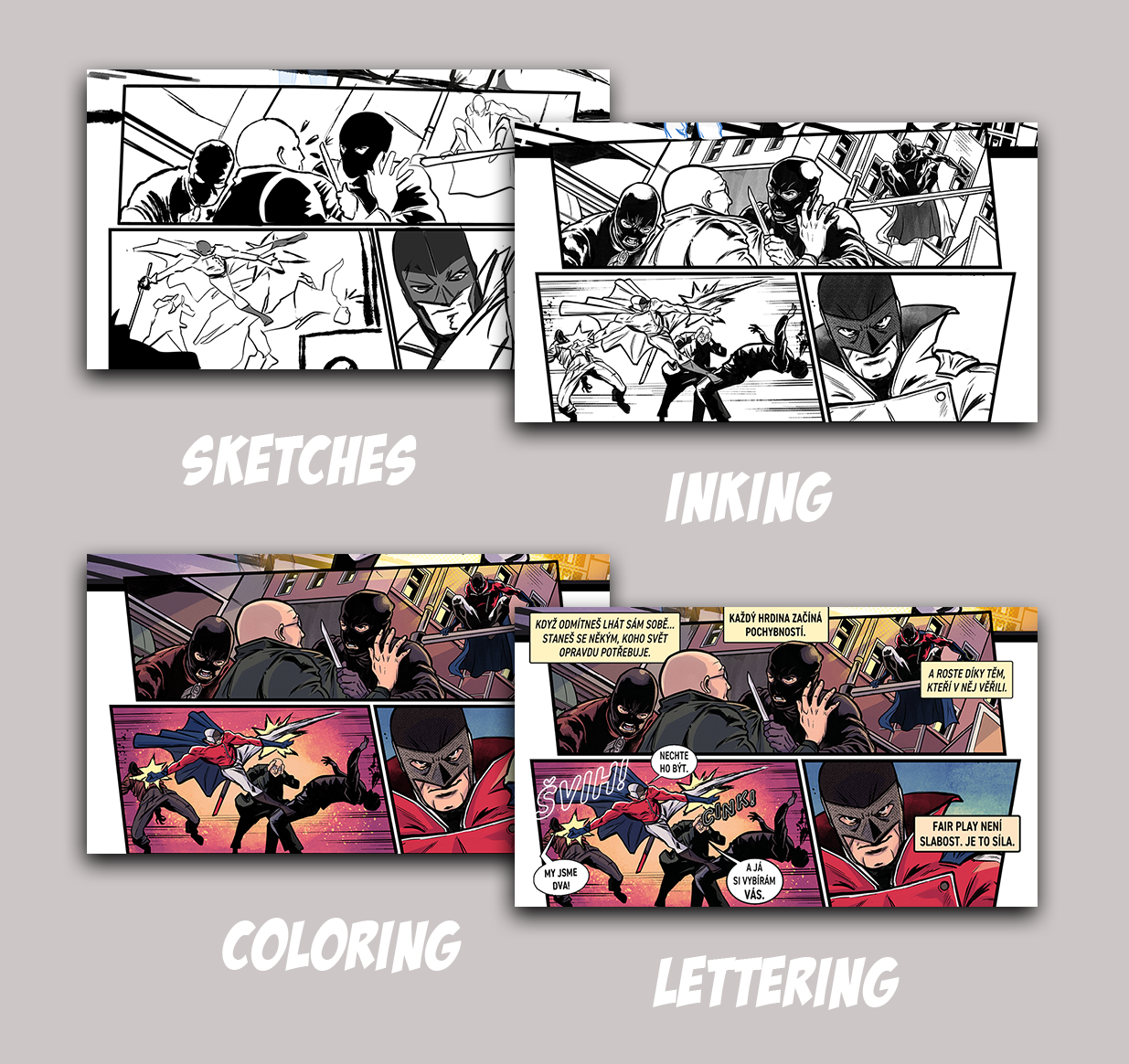 Sketches · Inking · Coloring · Lettering