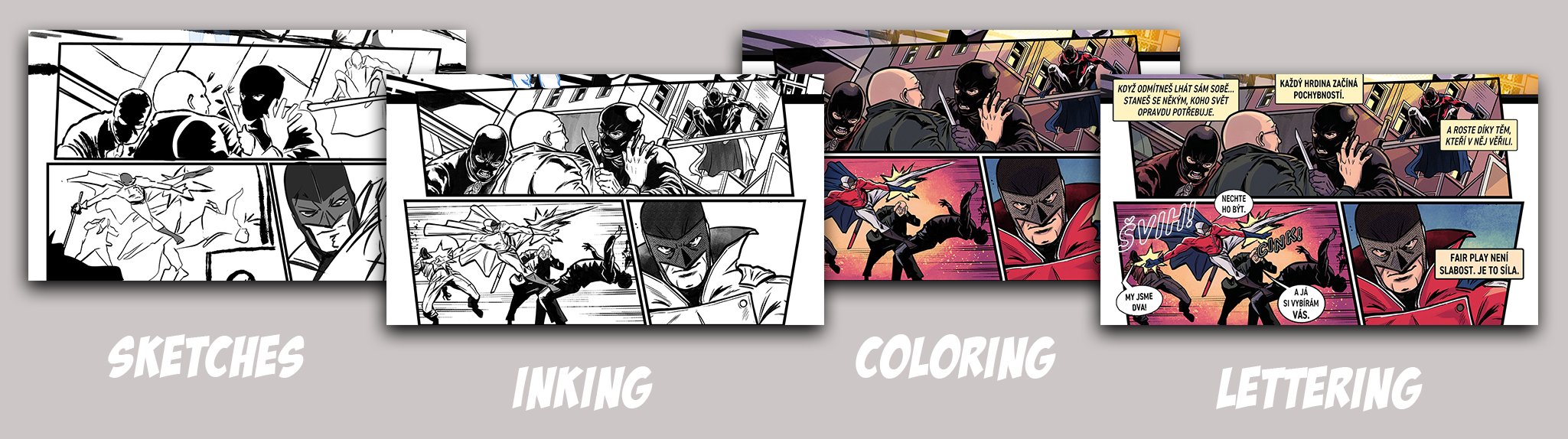 Sketches · Inking · Coloring · Lettering